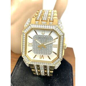 Bulova Men's Watch 98A295 Octava Quartz Crystal Pave Gold Stainless Steel 40mm